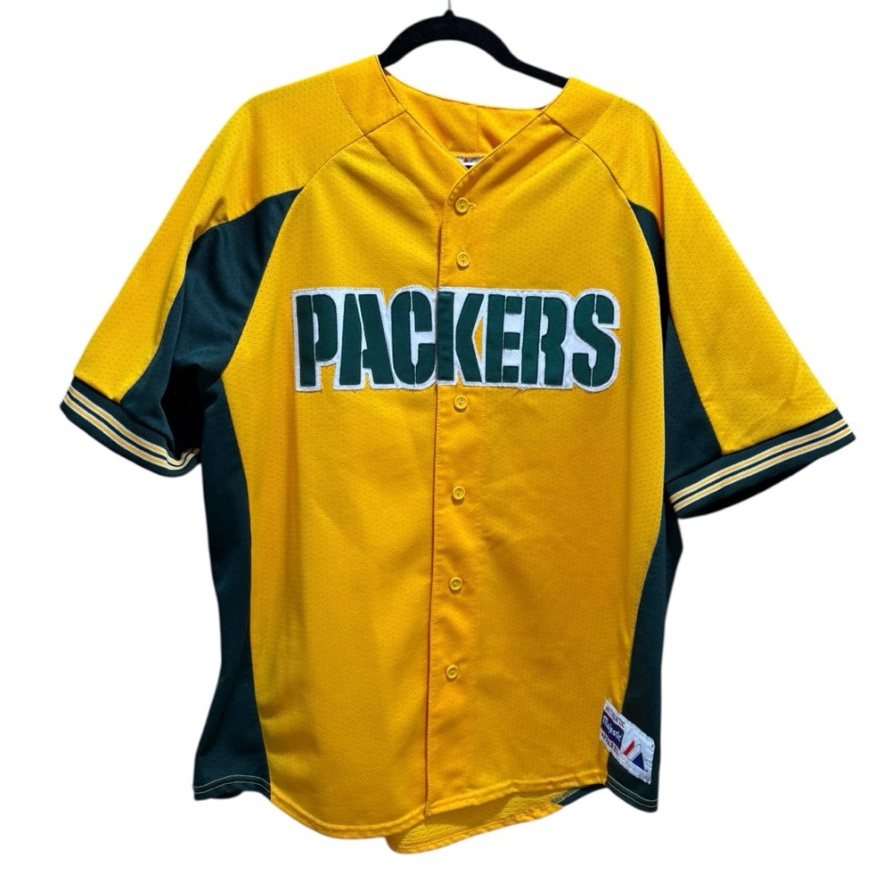 Vintage Majestic Green Bay Packers Mesh Jersey Made in USA XL Button Front